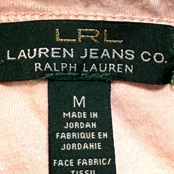 LRL Lauren Jeans Co Paisley Top Sz M Grown-up Pink Sheer Lined Green Label Beach - Picture 4 of 5